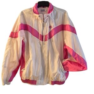 adidas Women's Pink and White Bomber Jacket
